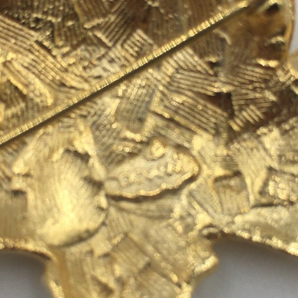 Signed GIOVANNI BROOCH, Gold Tone Leaves ORANGE Enameled FLOWER BUD - Picture 5 of 7